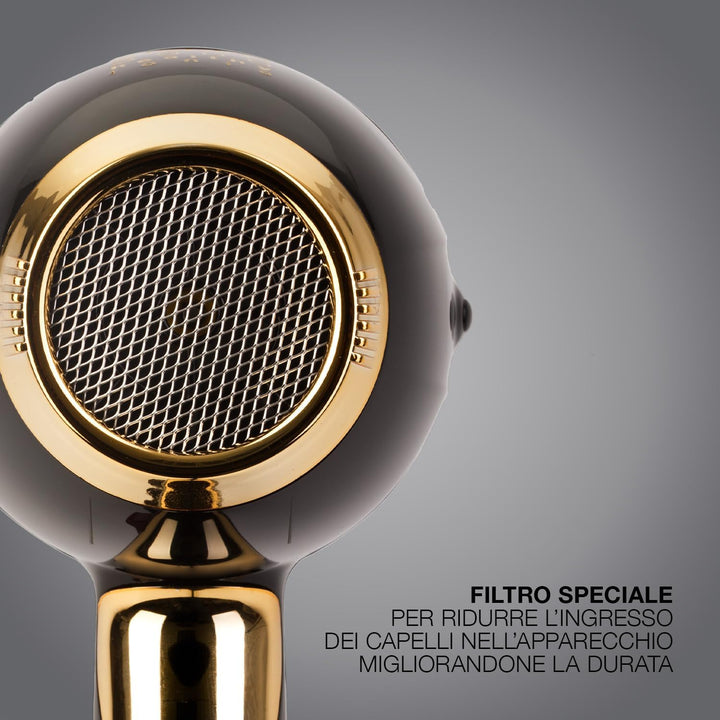 Phon für Haare Elchim 3900 Healthy Ionic Schwarz & Gold mit Schuko-Stecker und Baumwolltasche - Prof