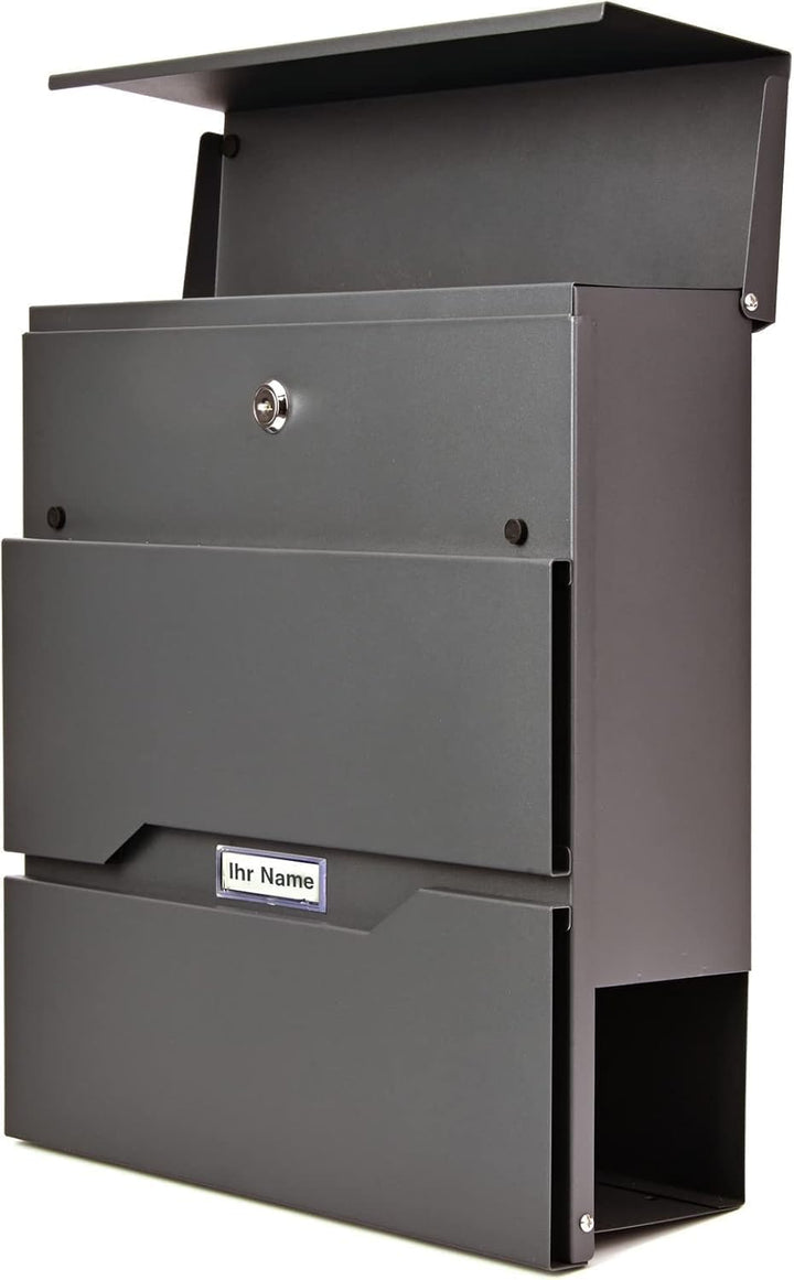 Verda Briefkasten mit Zeitungsfach Wandbriefkasten Zeitungsrolle Designer Postkasten Sichtfenster Na