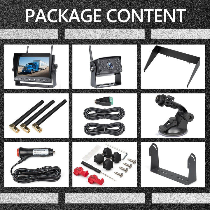 VASTEND V01 Kabellos Rückfahrkamera Set HD 1080P 7'' Monitor & IP69 wasserdichte Backup Kamera Stabi