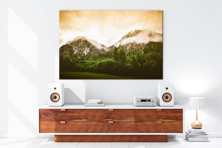 deyoli Nebel bedeckte Berge Format: 80x60 als Leinwand, Motiv fertig gerahmt auf Echtholzrahmen, Hoc