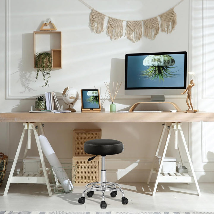 Casaria Rollhocker Höhenverstellbar 10 cm Polsterung Drehbar 51-65 cm Sitzhöhe Fussstütze Küche Büro