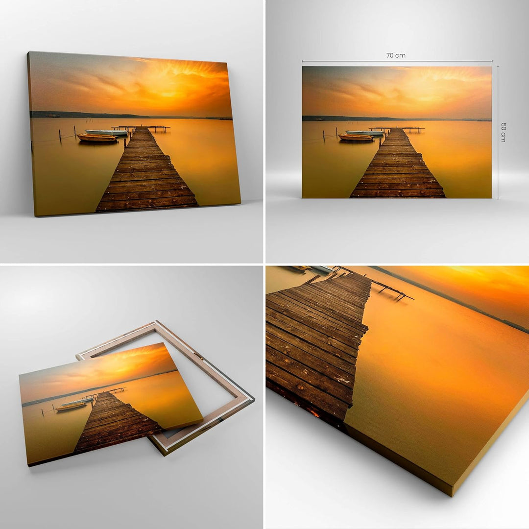 ARTTOR Bilder auf Leinwand See Brücke Leinwandbild mit Rahmen 70x50cm Wandbilder Dekoration Wohnzimm