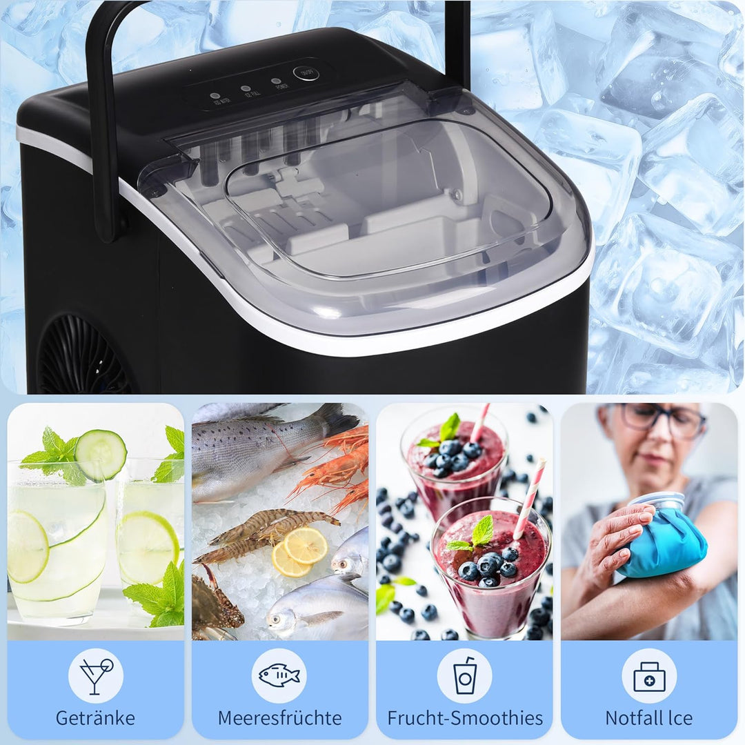 HOMCOM Eiswürfelmaschine 12 kg/24h 1,2 L Eiswürfelbereiter mit 1,3 L Wassetank Display Ice Cube Make