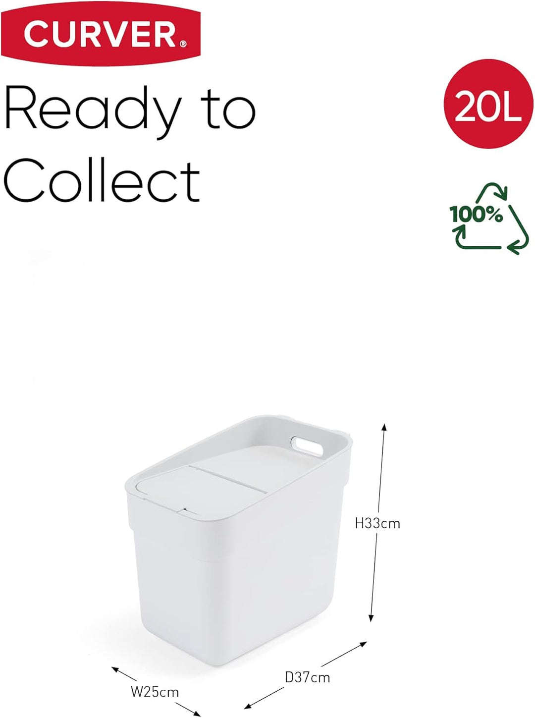 CURVER READY TO COLLECT 20L Mülleimer perfekt zur Trennung von Abfall, Mülltrennsystem stapelbar, we