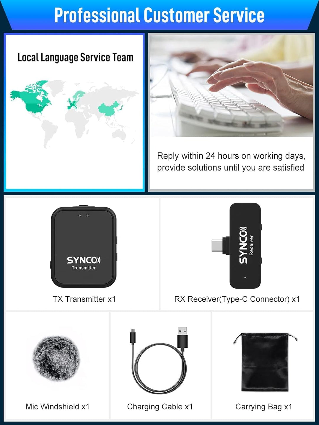 SYNCO Wireless-Lavalier-Smartphone-USB-C-Mikrofon 9 kreativ Soundeffekt 2.4GHz 150m Audioübertragung