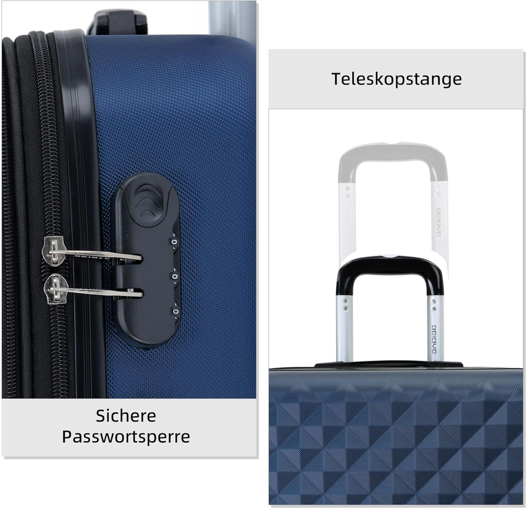 BEIBYE Zwillingsrollen 2066 Hartschale Trolley Koffer Reisekoffer Gepäck M-L-XL-Set (Dunkelblau, M)