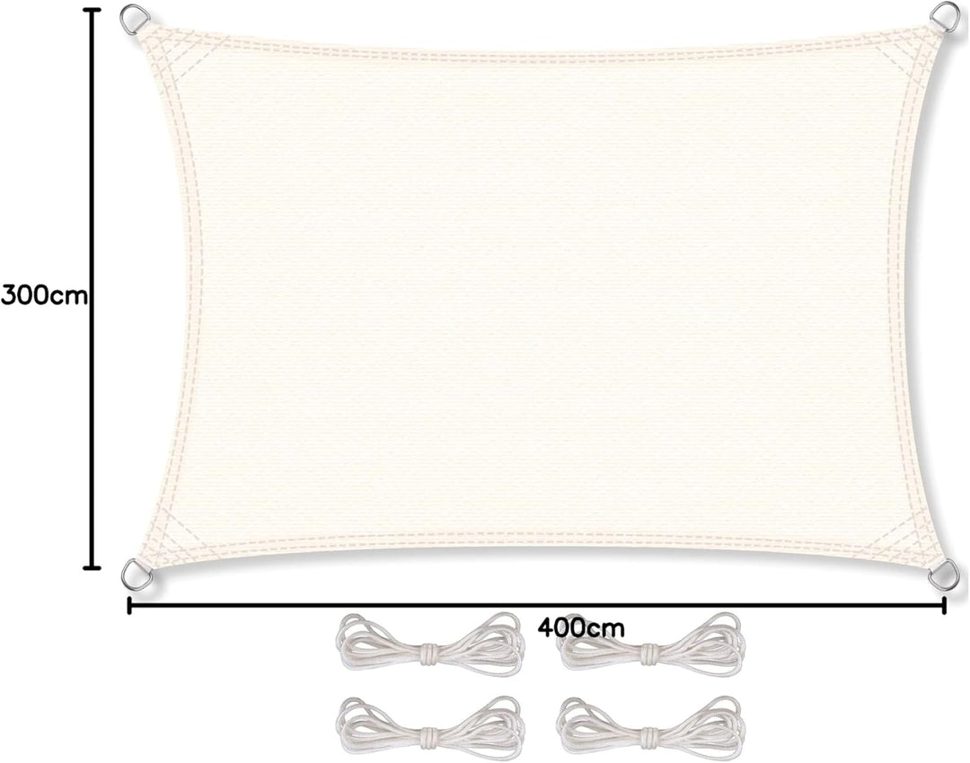 CelinaSun Sonnensegel inkl Befestigungsseile Premium HDPE wetterbeständig atmungsaktiv Rechteck 3 x