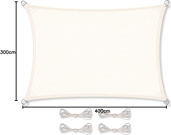 CelinaSun Sonnensegel inkl Befestigungsseile Premium HDPE wetterbeständig atmungsaktiv Rechteck 3 x