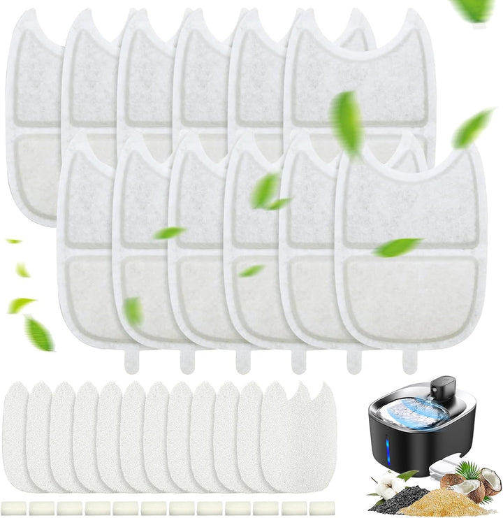 12 Set Katzenbrunnen Filter für 4L Trinkbrunnen,12 Stück Kohlefilter und 24 Stück Schaumstofffilter