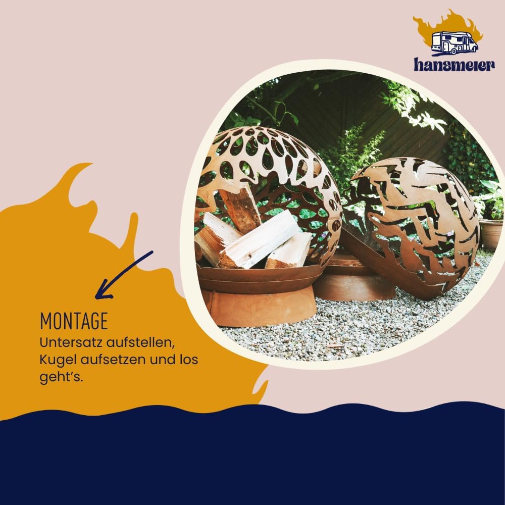 Hansmeier® Feuerkorb Feuerschale | Feuerkugel abnehmbar | mit Einschuböffnung | 52 x 52 x 40 cm | We