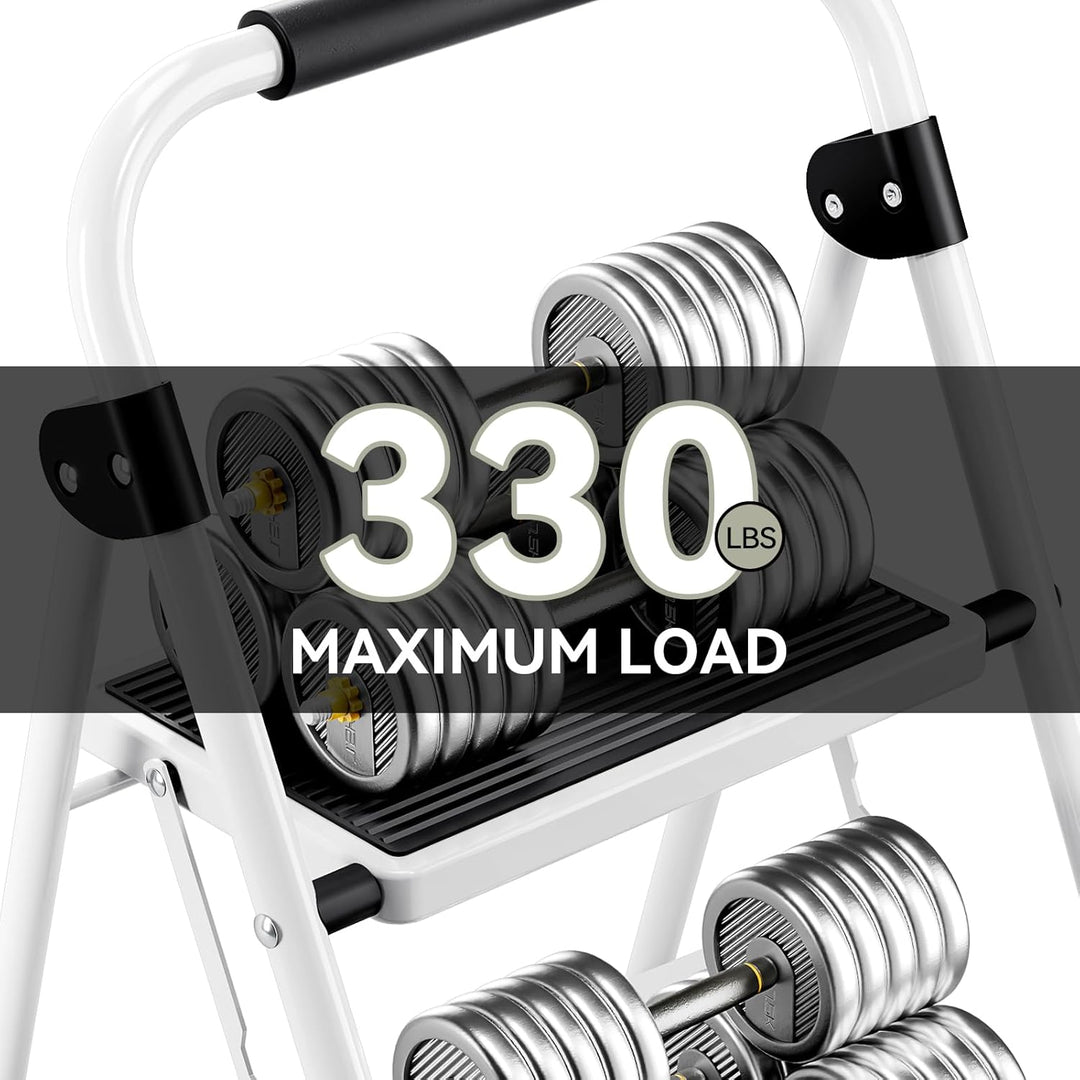 KINGRACK 2 Stufen Leiter, Trittleiter mit Handläufen, Stufenleiter, Klappleiter Tritthocker, Klapptr