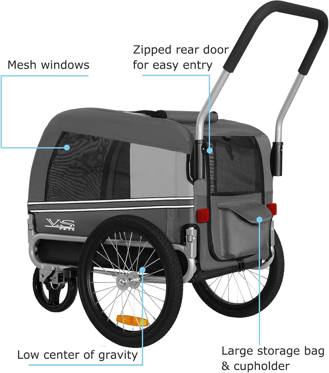 Tiggo VS Pets Medium Hundeanhänger & Buggy 2in1 Fahrradanhänger Hundebuggy Jogger 80204 Grau, Grau