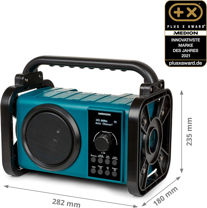 MEDION E66045 DAB+ Baustellenradio (Robustes Gehäuse, Spritzwassergeschützt (IP44), Bluetooth 5.0, P
