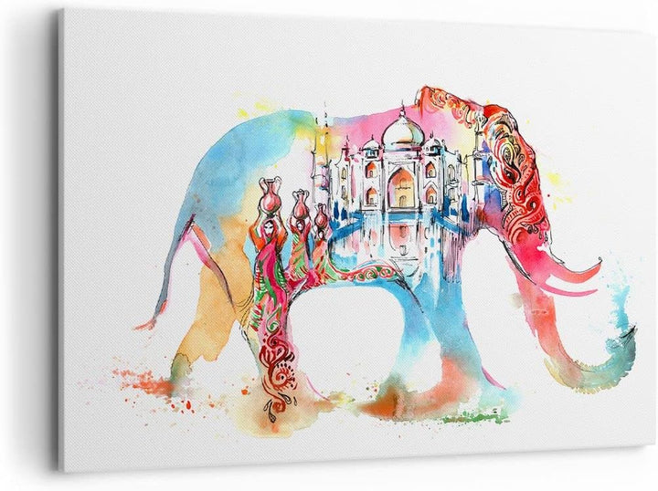 Bilder auf Leinwand 100x70cm Leinwandbild Elefant Indien ethnisch Kultur Gross Wanddeko Bild Schlafz
