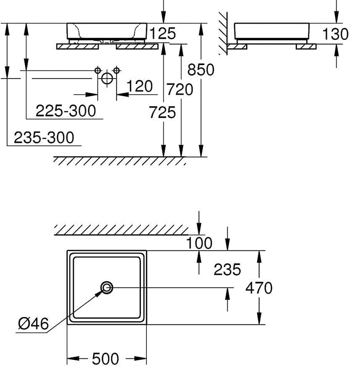 GROHE Cube Keramik | Aufsatzschale ohne Hahnloch 50 cm | alpinweiss | 3948100H