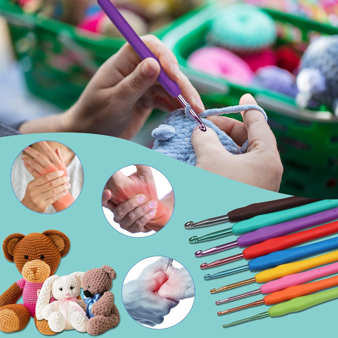 Coopay Häkelset für Anfänger Erwachsene, 58 Stück Häkelnadel Set Inklusive TPR Griff Häkelnadeln, Sp
