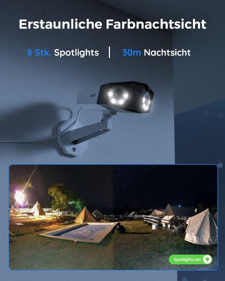 Reolink 4K Dual-Lens überwachungskamera aussen mit 180° Sichtwinkel, Outdoor IP-Kamera, Person/Fahrz