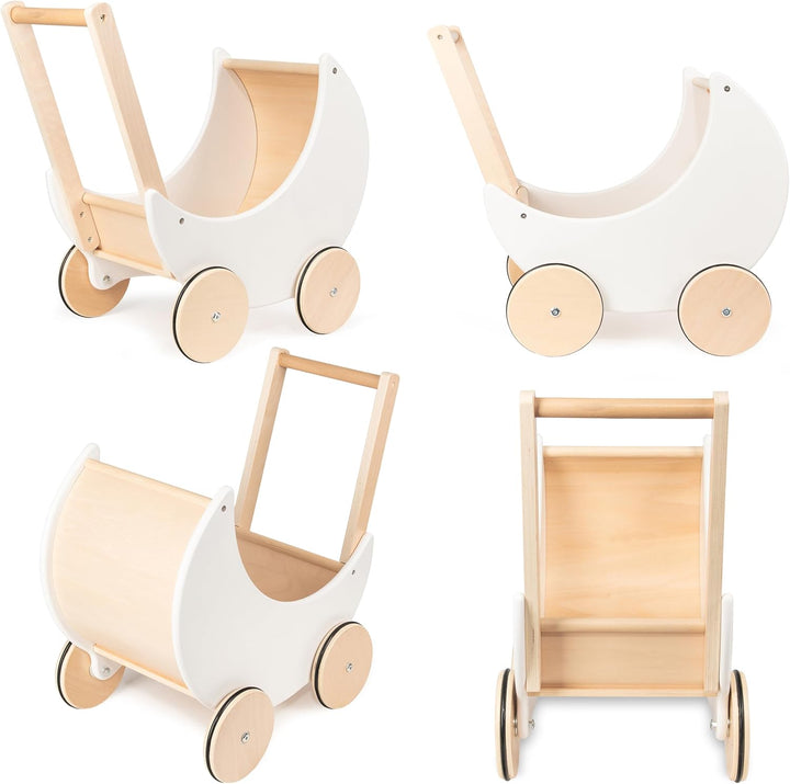 COIL Puppenwagen Lauflernwagen, Lauflernhilfe, aus Holz, Gummiräder, Kinderspielzeug