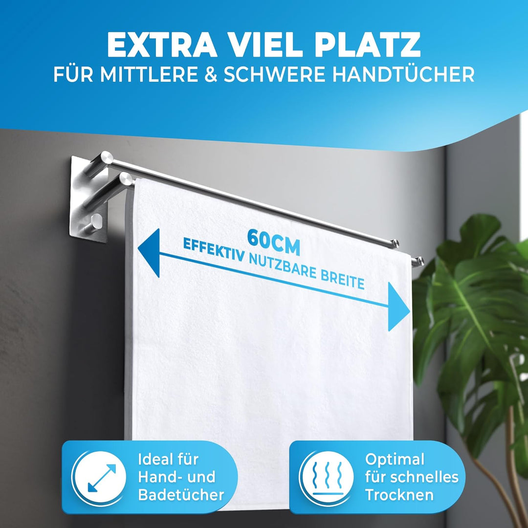 LOBUXยฎ - Handtuchhalter ohne Bohren โ 60cm, Edelstahl rostfrei โ Handtuchhalter Bad doppelt, selbstk