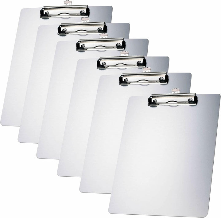 6er Alu Klemmbrett A4 mit gummierter Metalklemme, Schreibbrett DIN A4 mit Aufhängeose, Pad Halter Cl