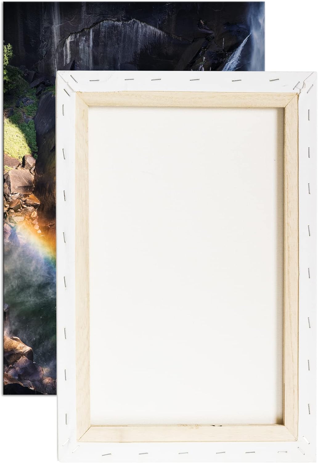 deyoli Regenbogen am Wasserfall Format: 100x70 als Leinwandbild, Motiv fertig gerahmt auf Echtholzra