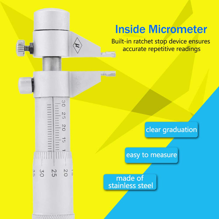 Fafeicy Innenmikrometer, Edelstahl Lochbohrung Innendurchmesser Messgerät, 5-30 mm Messbereich 0,01