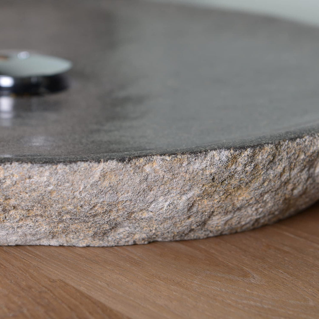 Naturstein Waschbecken 50 cm grau rund - Flussstein-Waschbecken flach Aufsatzwaschbecken WOHNFREUDEN