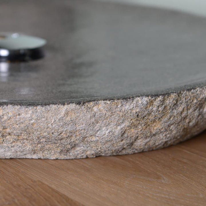 Naturstein Waschbecken 50 cm grau rund - Flussstein-Waschbecken flach Aufsatzwaschbecken WOHNFREUDEN