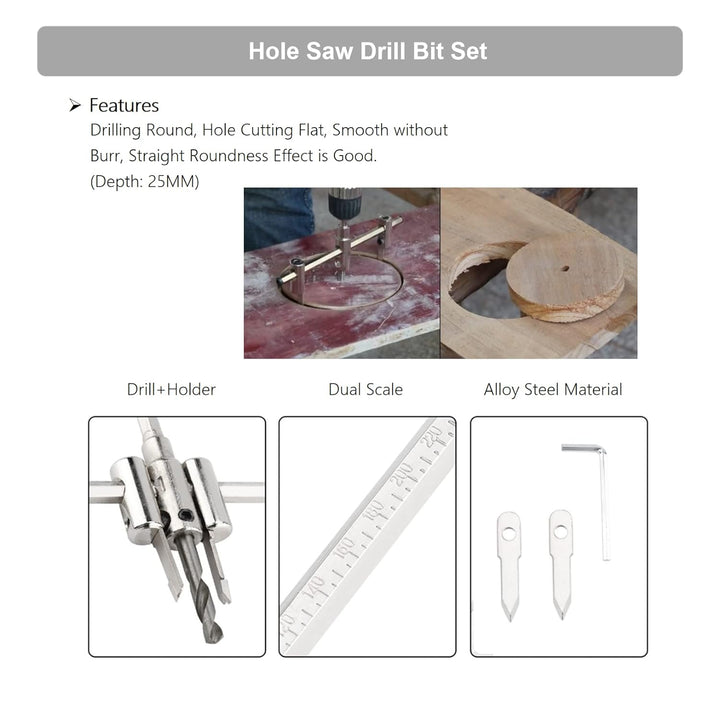 Kreisschneider, 30-300mm Lochs gen-Set Bohrer-Set Einstellbarer Bohrer Holz Einstellbare Silber Krei