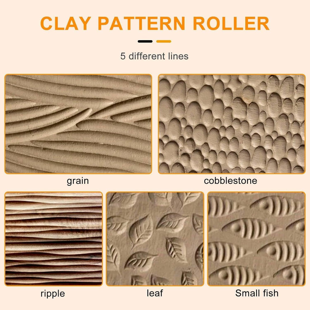 Gokelomg 5 Stücke Töpfer Werkzeuge Hand Rollen für Ton Ton Stempel Ton Muster Roller