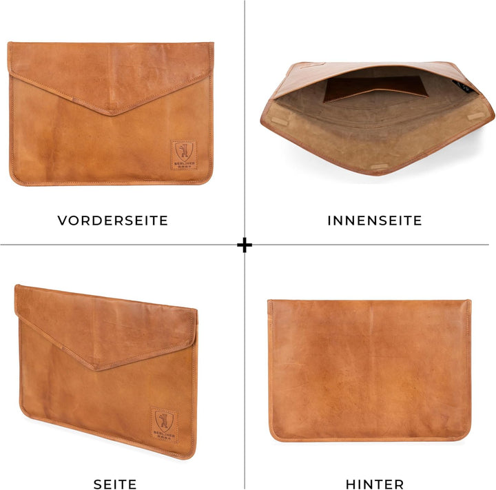 Berliner Bags Vintage Laptoptasche aus Leder, 15,6 Zoll Notebook Schutzhülle Computer Sleeve - Braun