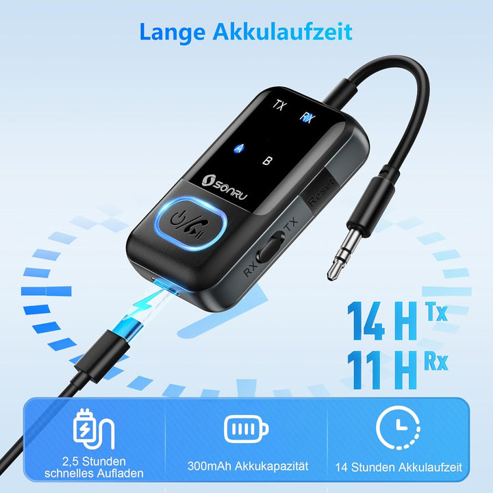 Bluetooth 5.3 Adapter Transmitter Flugzeug, SONRU 2 in 1 Bluetooth Sender Empfänger Bluetooth Sender