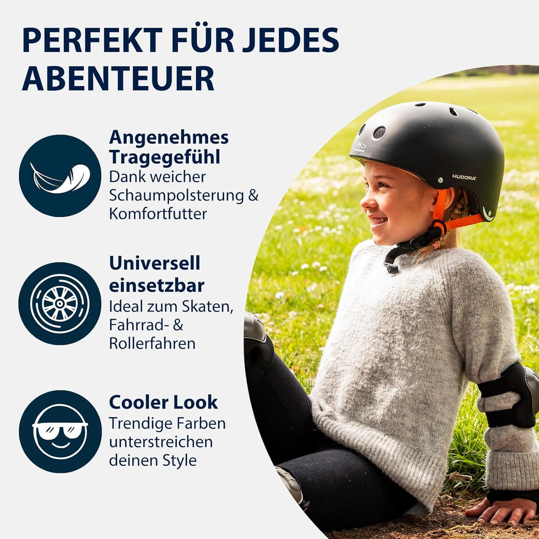 HUDORA 84103 - Skateboard-Helm, Scooter-Helm anthrazit, Gr. 51-55, Skate Helm, Fahrrad-Helm 51-55 An