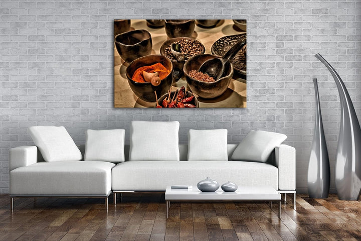 deyoli verschiedene scharfe Gewürze im Format: 60x40 als Leinwandbild, Motiv fertig gerahmt auf Echt