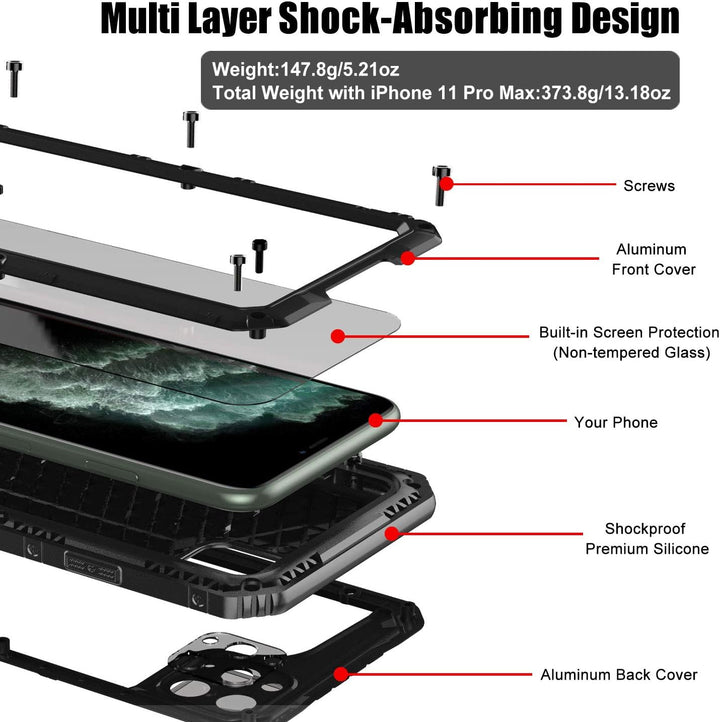 Beeasy für iPhone 11 Pro Max Hülle (6,5") Wasserdicht Outdoor, Stossfest Panzerhülle Militär 360 Gra
