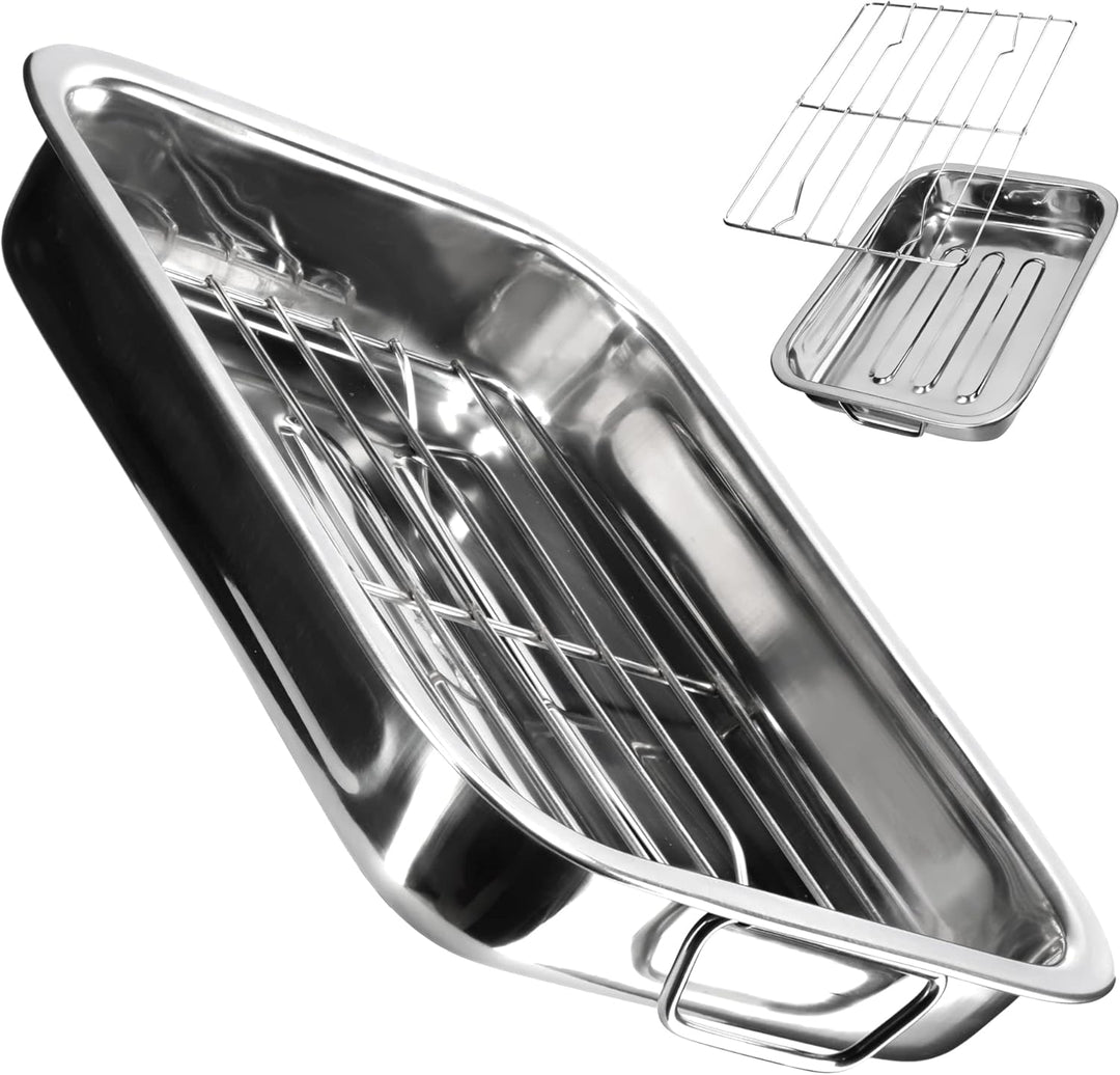 KADAX Bratenform mir Rost, Bratpfanne aus Edelstahl, Viereckpfanne mit Einsatz, Bräter in 4 verschie