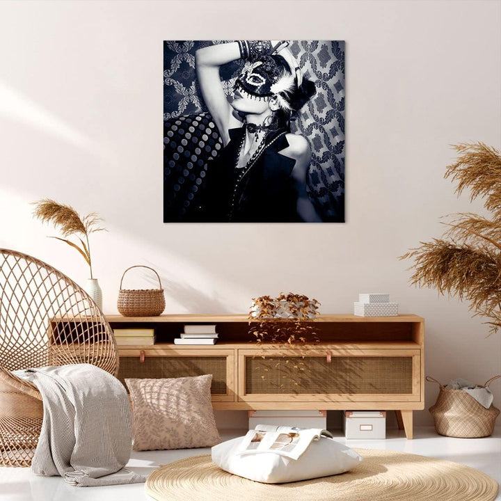 ARTTOR Bilder auf Leinwand 70x70cm Leinwandbild Frau Karneval Maske Mode Gross Wanddeko Bild Schlafz