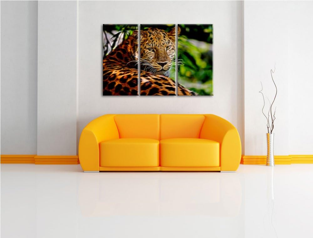 aufmerksamer Leopard im Schatten Spezial 3-Teiler Leinwandbild 120x80 Bild auf Leinwand, XXL riesige