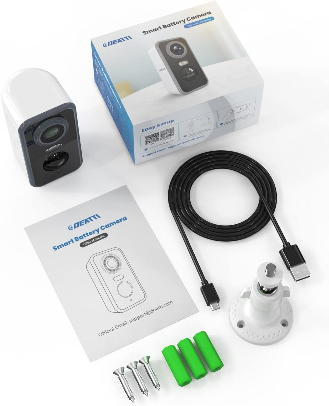 DEATTI Überwachungskamera Aussen Akku, 2K Kamera Überwachung Kabellos WLAN Aussen/Innen, IP Kamera O