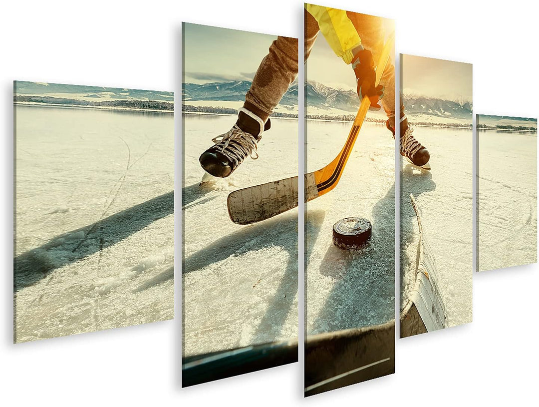 islandburner Bild auf Leinwand Eishockey Spiel Auf See Bilder Wandbilder Poster Leinwand 170x80cm -