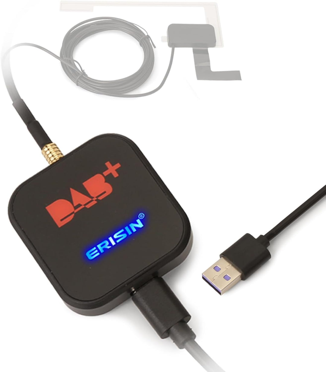 Erisin DAB+ Digital Radio Box Antenne mit Verstärkter Antenne Kit Adapter für Auto Stereo Android 9.