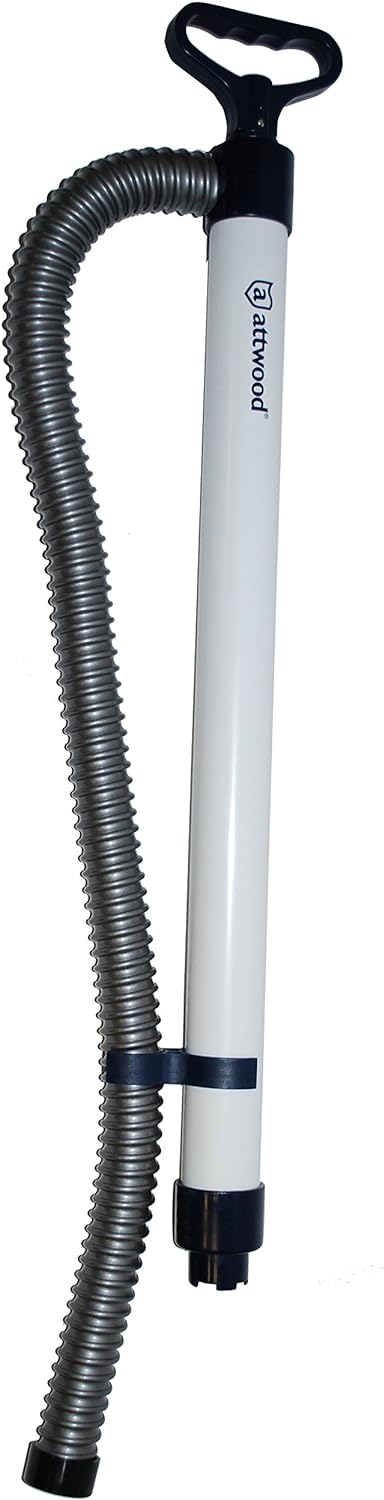 Attwood 11596-2 Notfall handbetriebene Livewell-Bilgenpumpe mit abnehmbarem 81-cm-Schlauch, Weiss