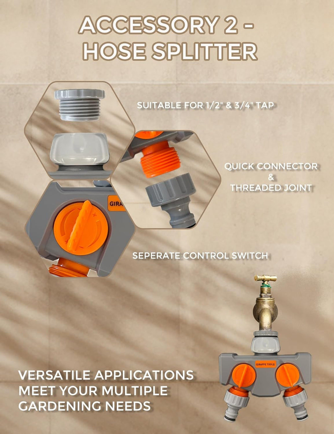 Giraffe Tools Gartenschlauchtrommel-Set mit Wasserhahn-Splitter und Abdeckung, einziehbarer 35 m Sch