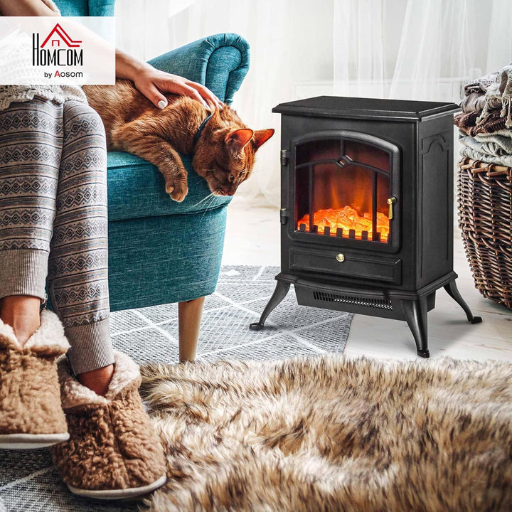 HOMCOM Elektrokamin Kaminofen Flammeneffekt 1000/2000W Überhitzungs-Schutz Metall Schwarz 45 x 28 x