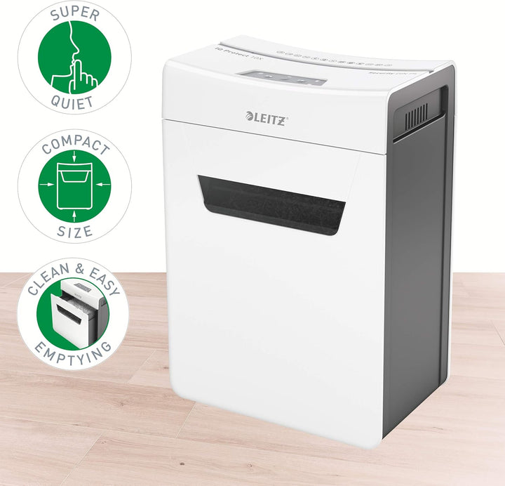 Leitz IQ Premium Aktenvernichter P4 fürs Büro und Zuhause, 11-10 Blatt (70-80 g/m²) 10 Blatt Partike