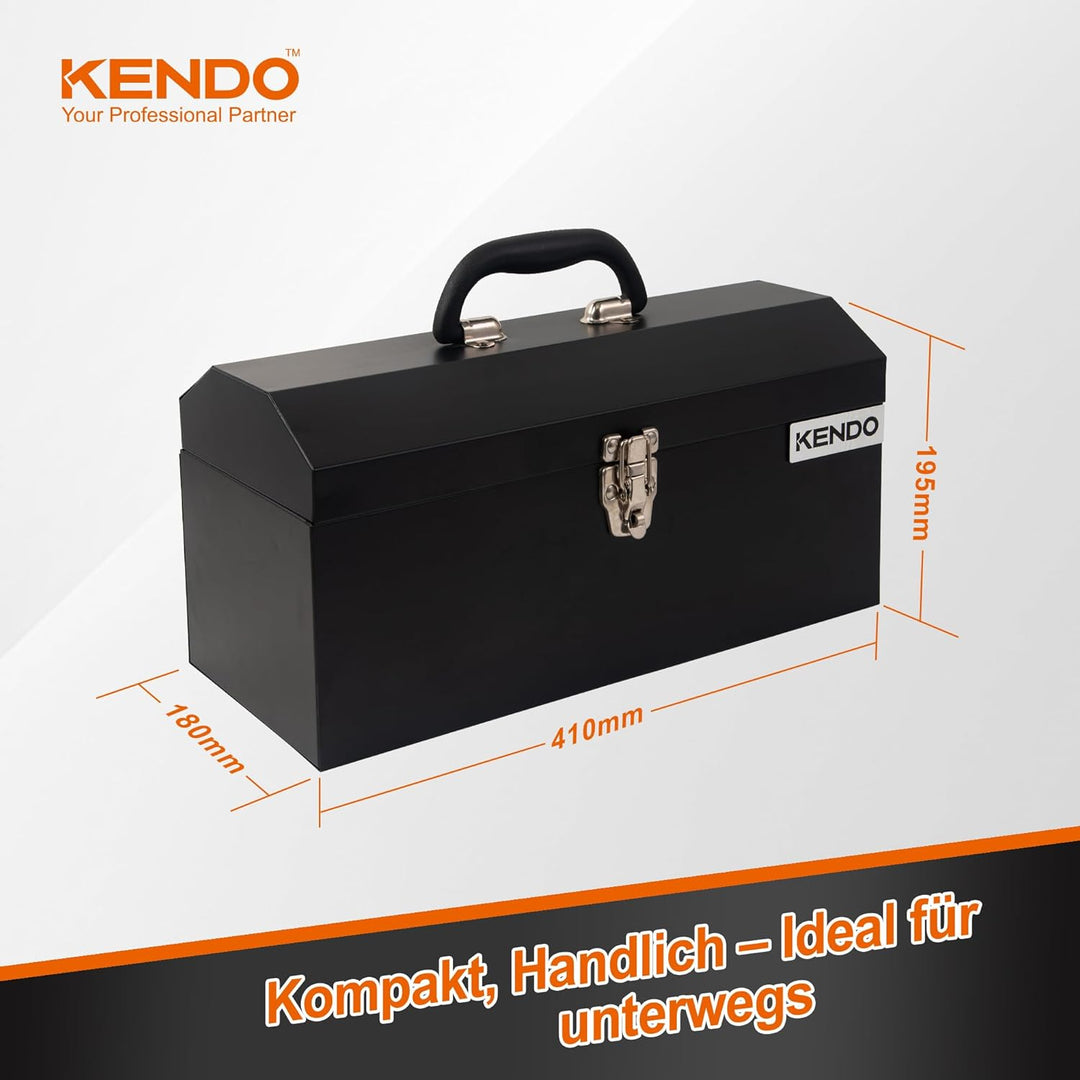 KENDO Werkzeugkasten leer - Masse: L41 x B18 x H19,5 cm - Werkzeugkiste Metall - Freitragende Werkze