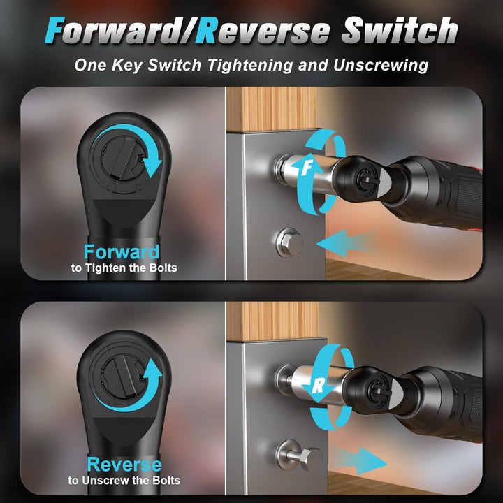 PULITUO Elektrische Ratschenschlüssel Set, 12V Akku Ratschenschlüssel 3/8" mit 2pcs 2000mAh Akkus un