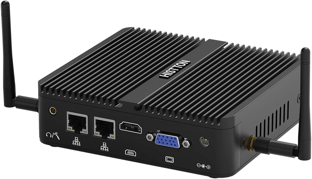 HISTTON N100 Mini PC Lüfterlos, DDR4 8GB RAM 128GB SSD, Industrie PC mit 2 RS232 COM, Dual LAN, WiFi