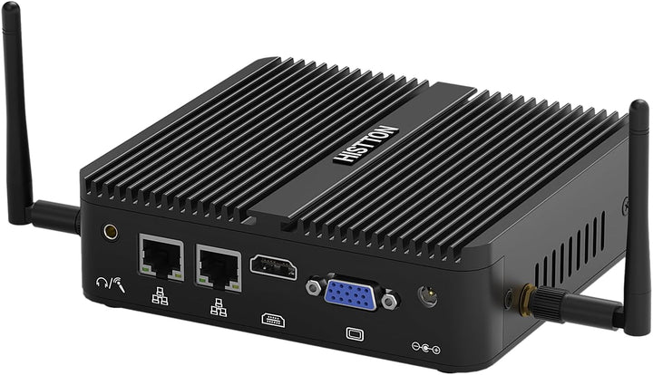 HISTTON N100 Mini PC Lüfterlos, DDR4 8GB RAM 128GB SSD, Industrie PC mit 2 RS232 COM, Dual LAN, WiFi
