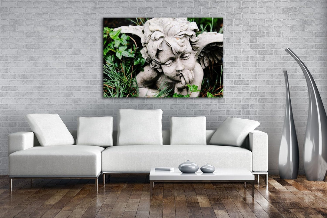 deyoli nachdenkliche Engelsstatur Format: 80x60 als Leinwand, Motiv fertig gerahmt auf Echtholzrahme